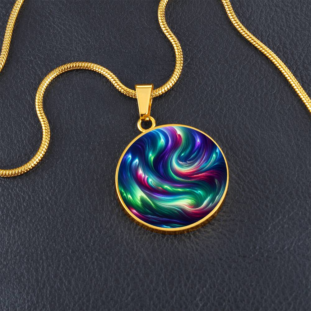 Swirling Northern Lights Circle Pendant Necklace