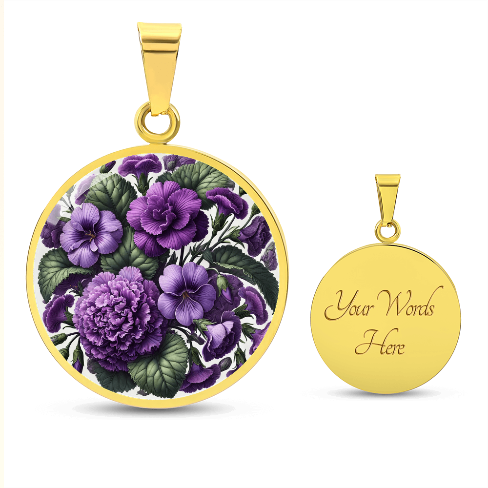 February Birth Flower - Violets Pendant Necklace