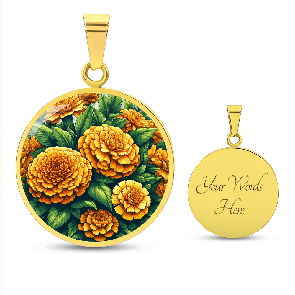 October Birth Flower - Marigolds Pendant Necklace