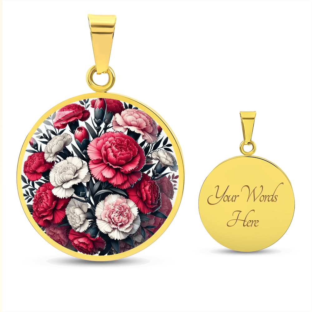 January Birth Flower - Carnations Pendant Necklace