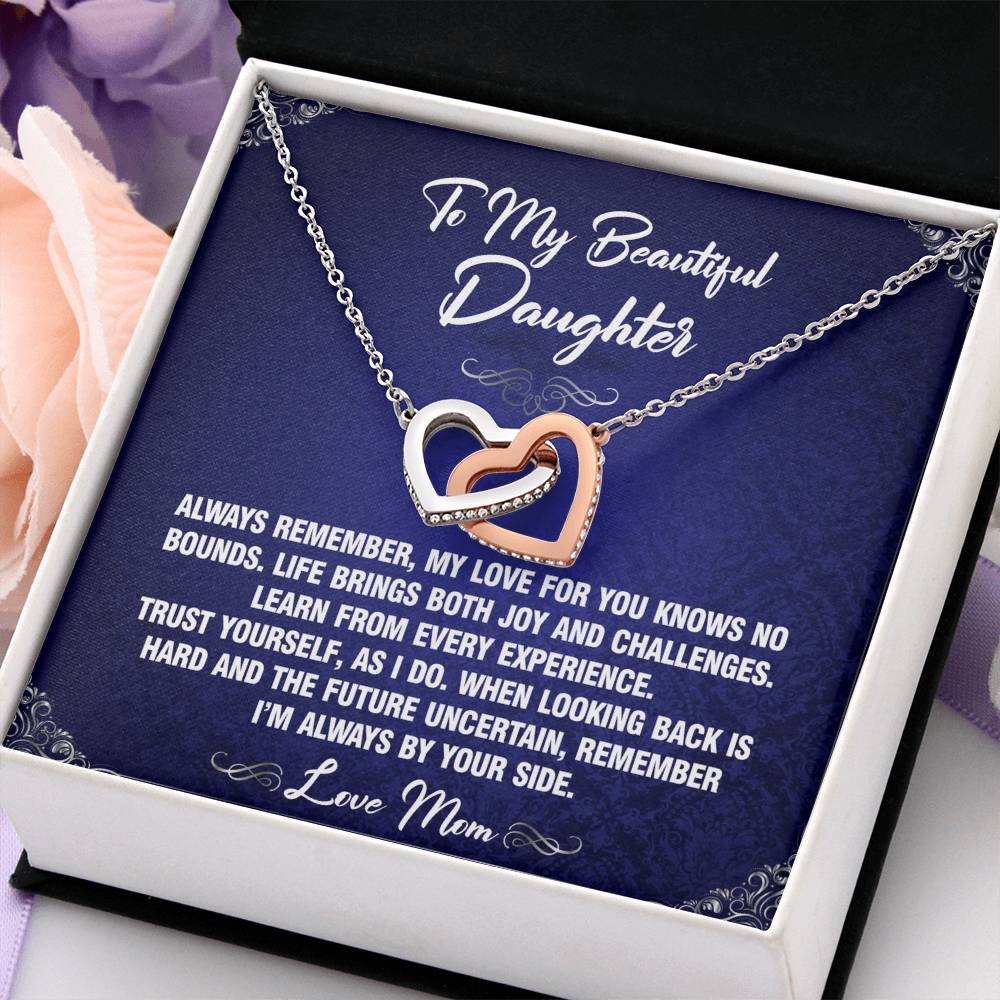 Knows No Bounds - To Daughter From Mom Interlocking Heart Necklace