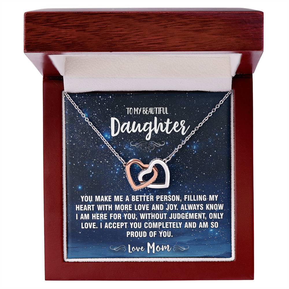 Proud of You Mom To Daughter Hearts Necklace