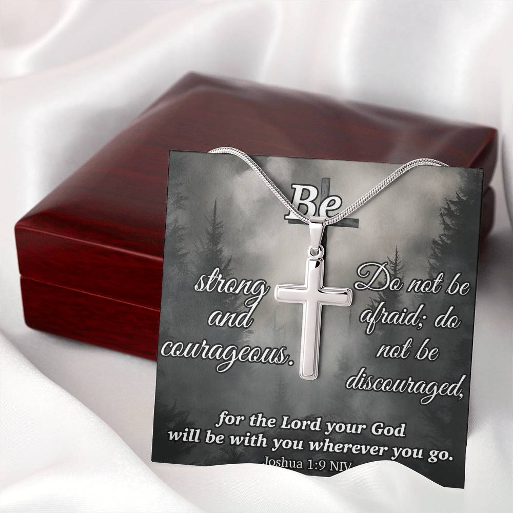 Joshua 1:9 NIV Cross Necklace - Be Strong and Courageous