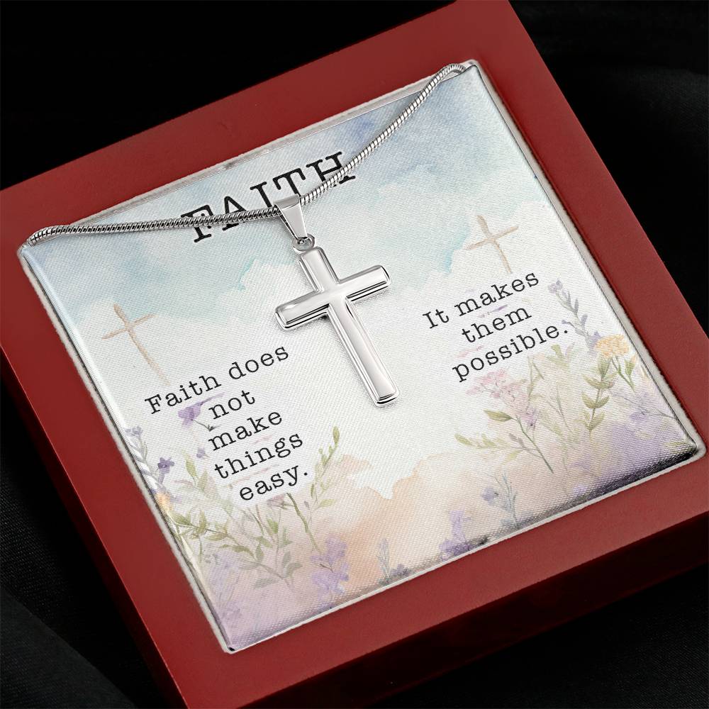Faith Makes Things Possible Cross Necklace