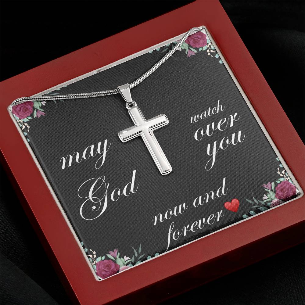God Watch Over You Faith Stainless Cross Necklace 1