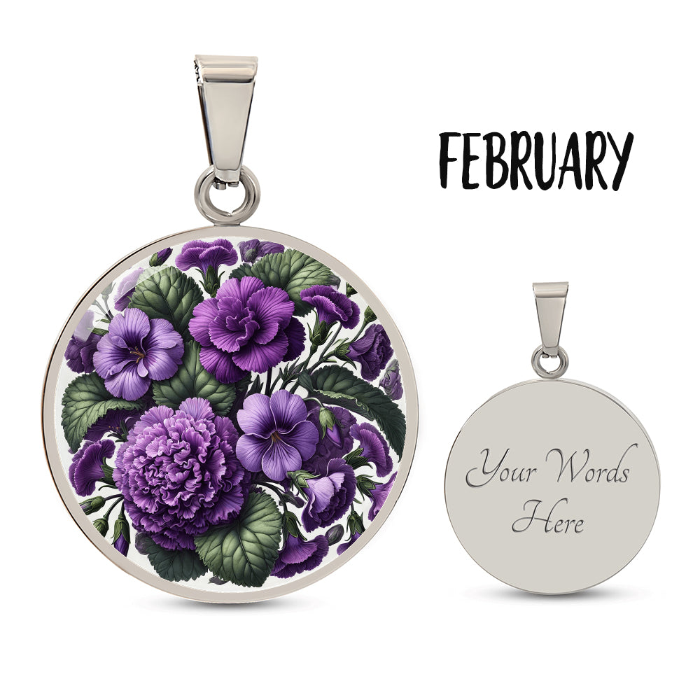 February Birth Flower - Violets Pendant Necklace