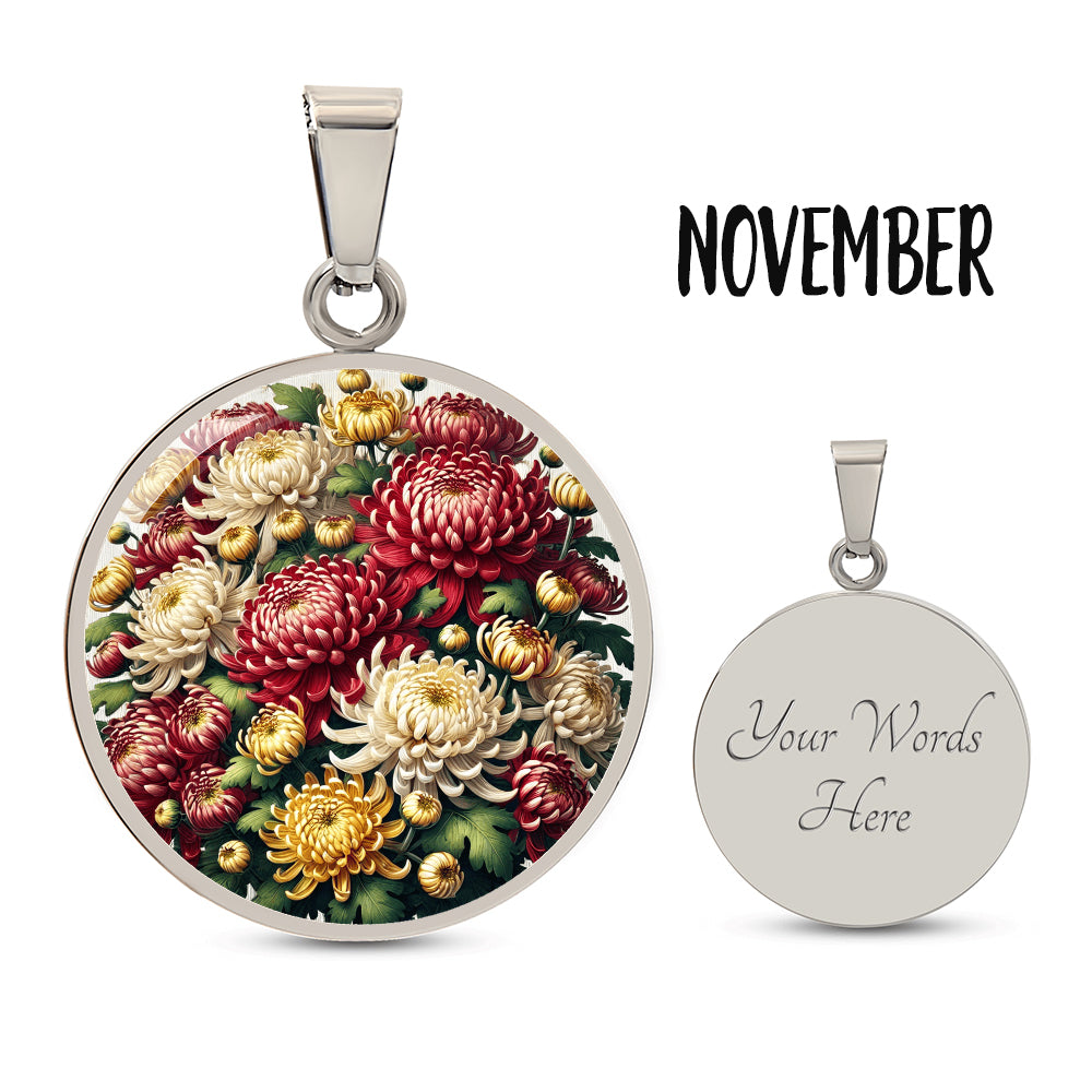 November Birth Flower - Chrysanthemums Pendant Necklace