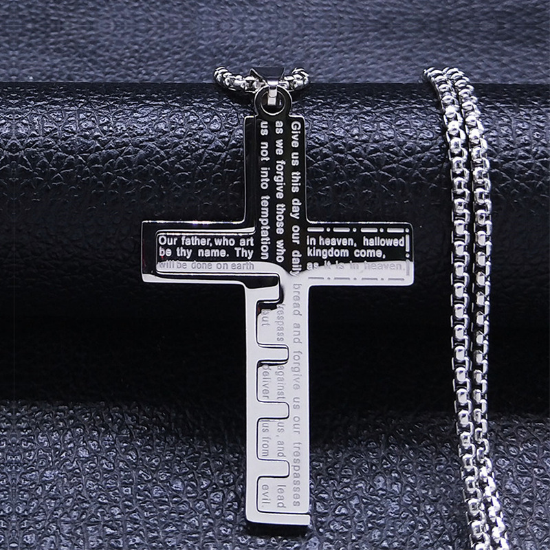 Lords Prayer Cross Titanium Steel Necklace