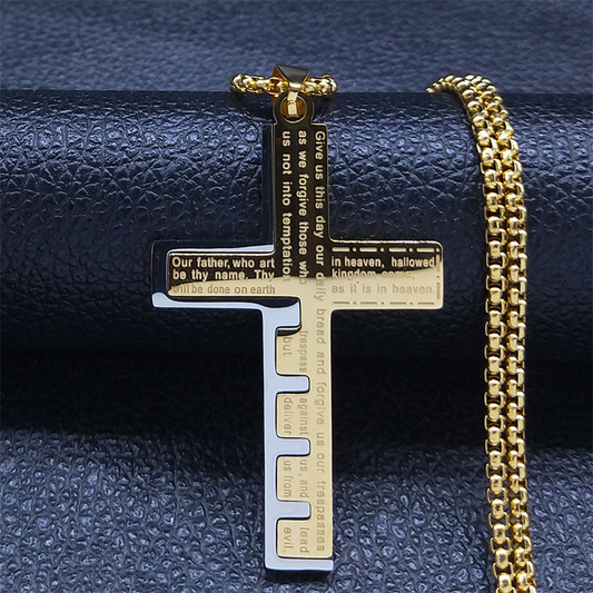 Lords Prayer Cross Titanium Steel Necklace