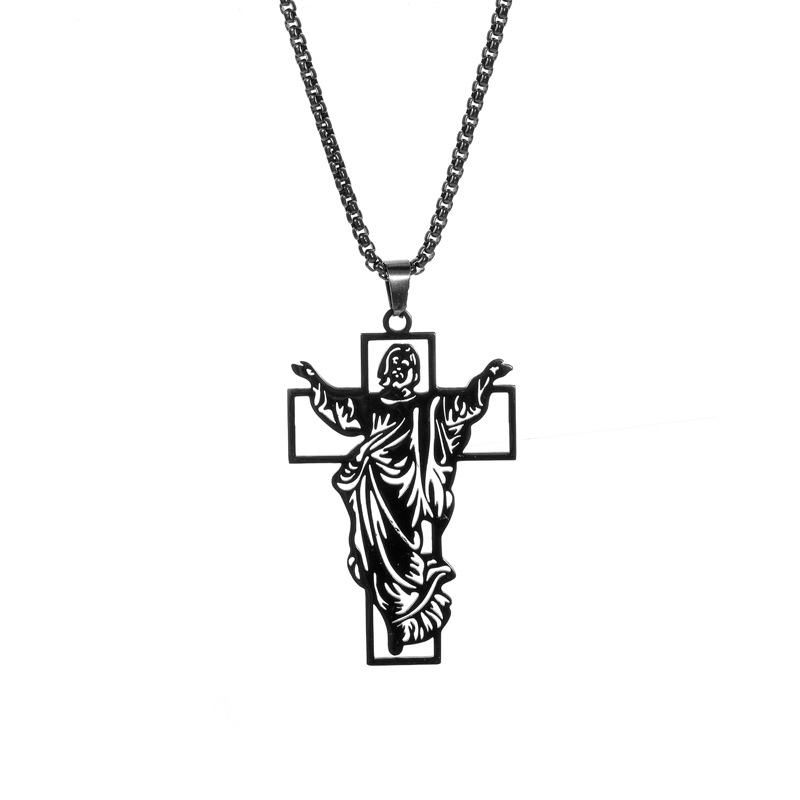 Figure Jesus Cross Titanium Steel Necklace
