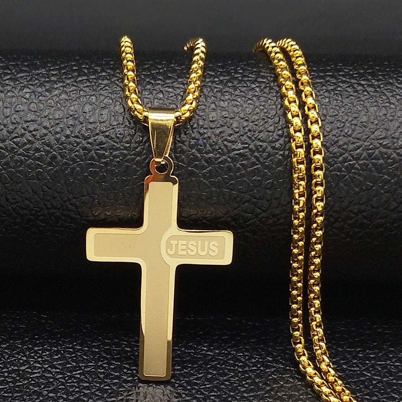 Jesus Name On Cross Titanium Steel Necklace