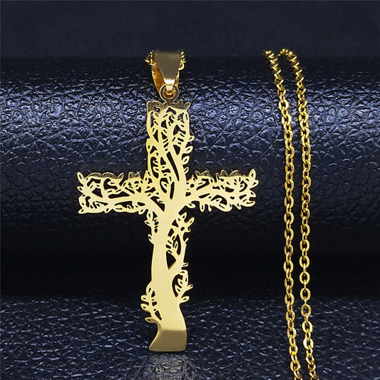 The Tree of Life Cross Stainless Steel Necklace