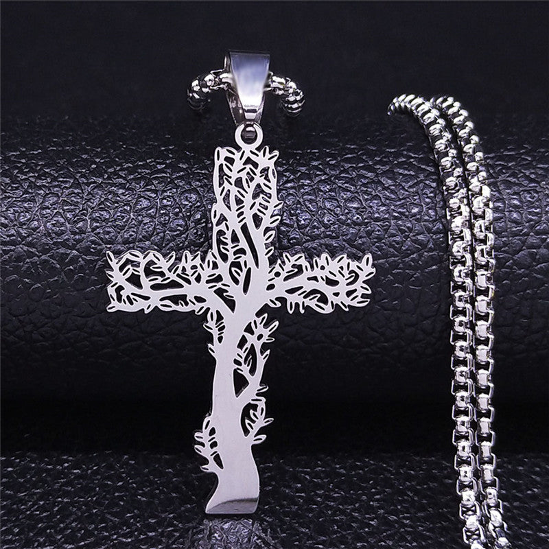 The Tree of Life Cross Stainless Steel Necklace