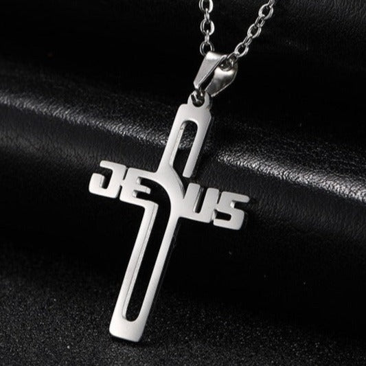 Jesus Name Cross Stainless Steel Necklace