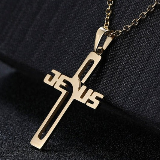 Jesus Name Cross Stainless Steel Necklace