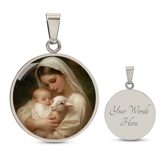 Virgin Mary Baby Jesus Circle Pendant Necklace
