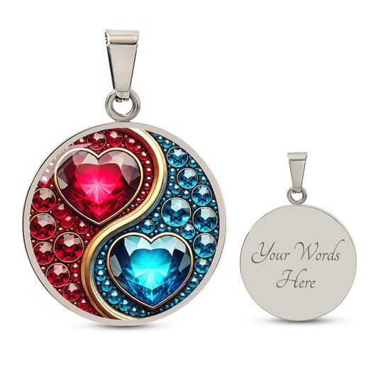 Yin-Yang Hearts Circle Pendant Necklace