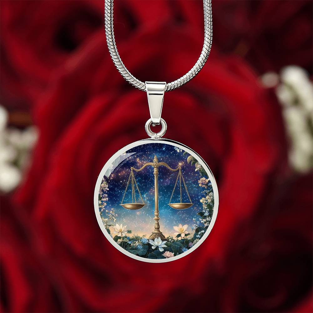 Celestial Libra Scales Circle Pendant Necklace