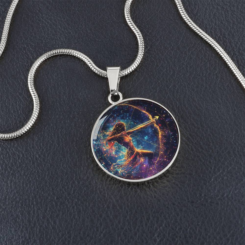 Celestial Sagittarius Archer Circle Pendant Necklace