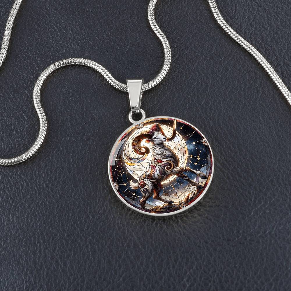 Ethereal Aries Warrior Circle Pendant Necklace