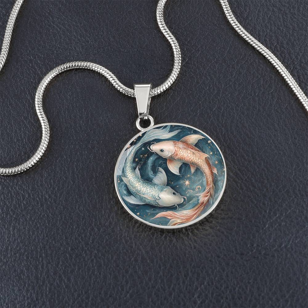 Ethereal Pisces Koi Circle Pendant Necklace
