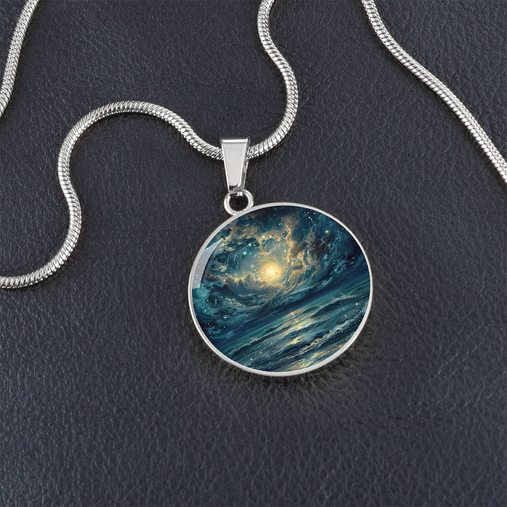 Celestial Ocean Dream Circle Pendant Necklace