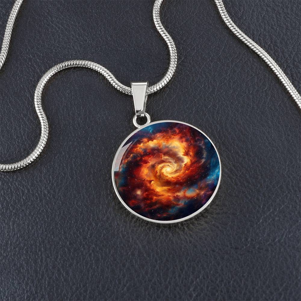 Space Fire Swirl Circle Pendant Necklace
