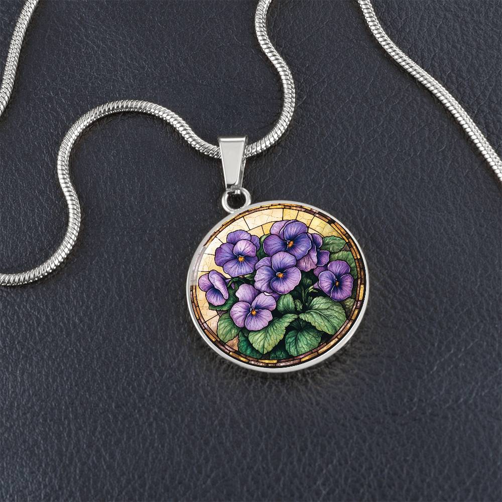 The African Violets Circle Pendant Necklace