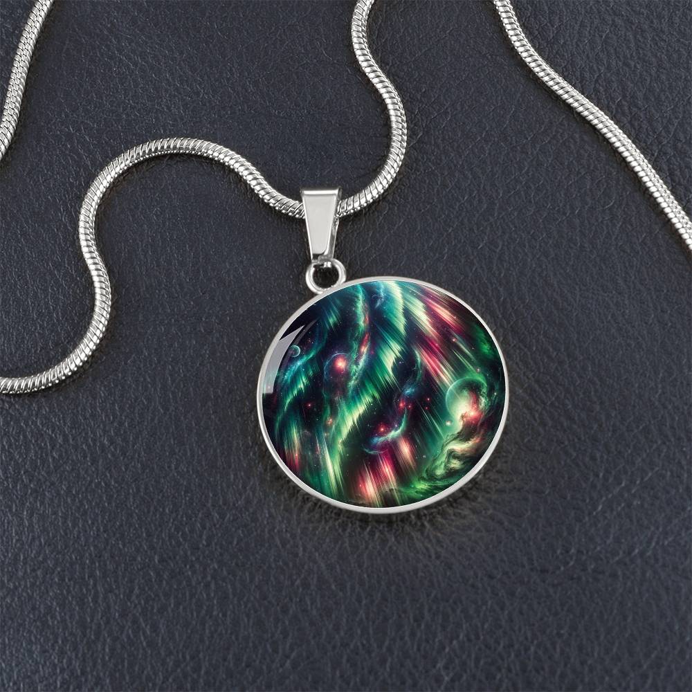Northern Lights Space Circle Pendant Necklace