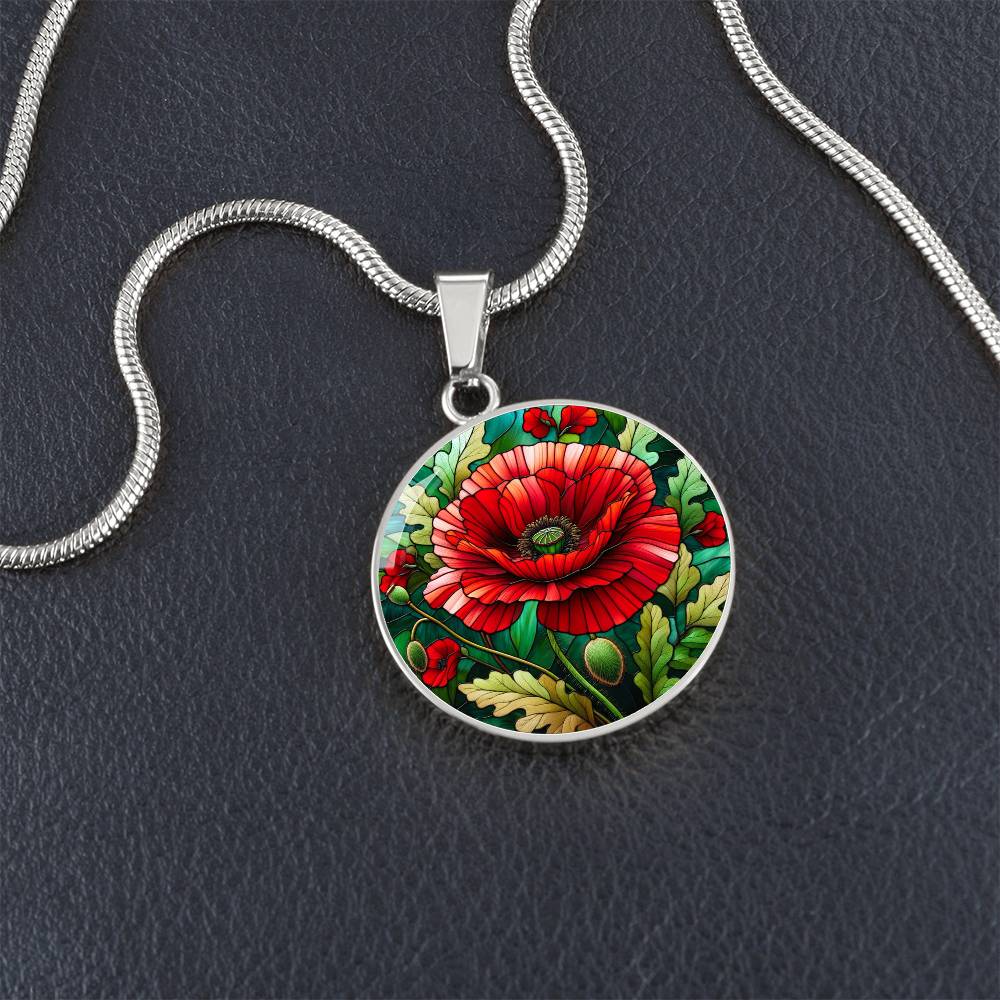 Radiant Poppy Circle Pendant Necklace