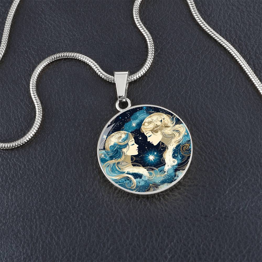 Cosmic Gemini Twins Circle Pendant Necklace