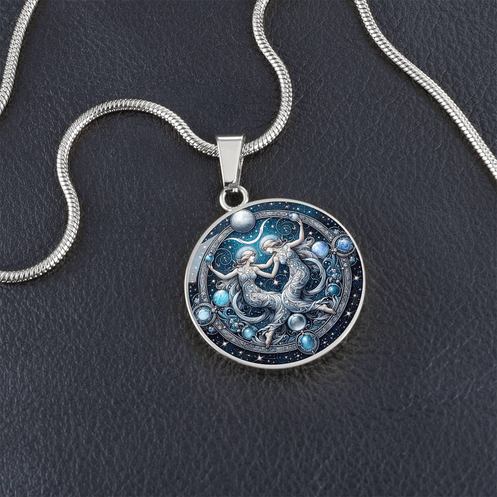 Lunar Gemini Twins Circle Pendant Necklace