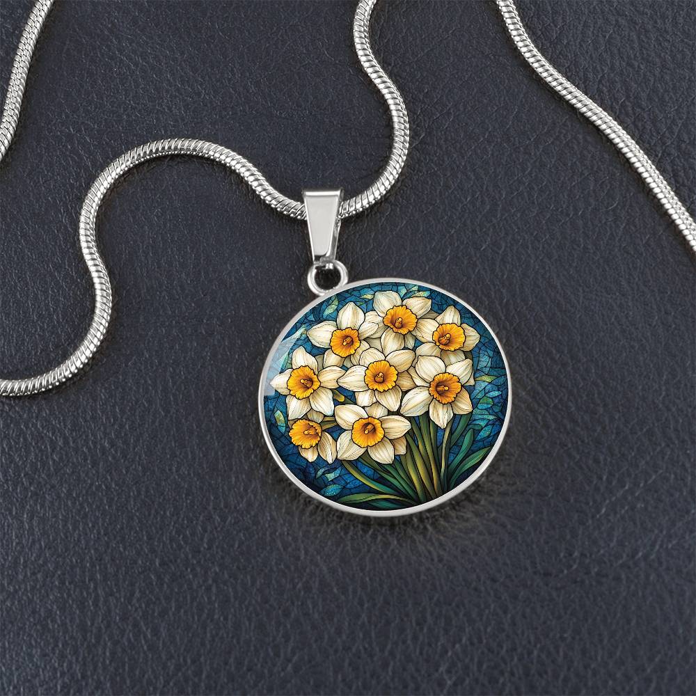 Narcissus Bloom Circle Pendant Necklace