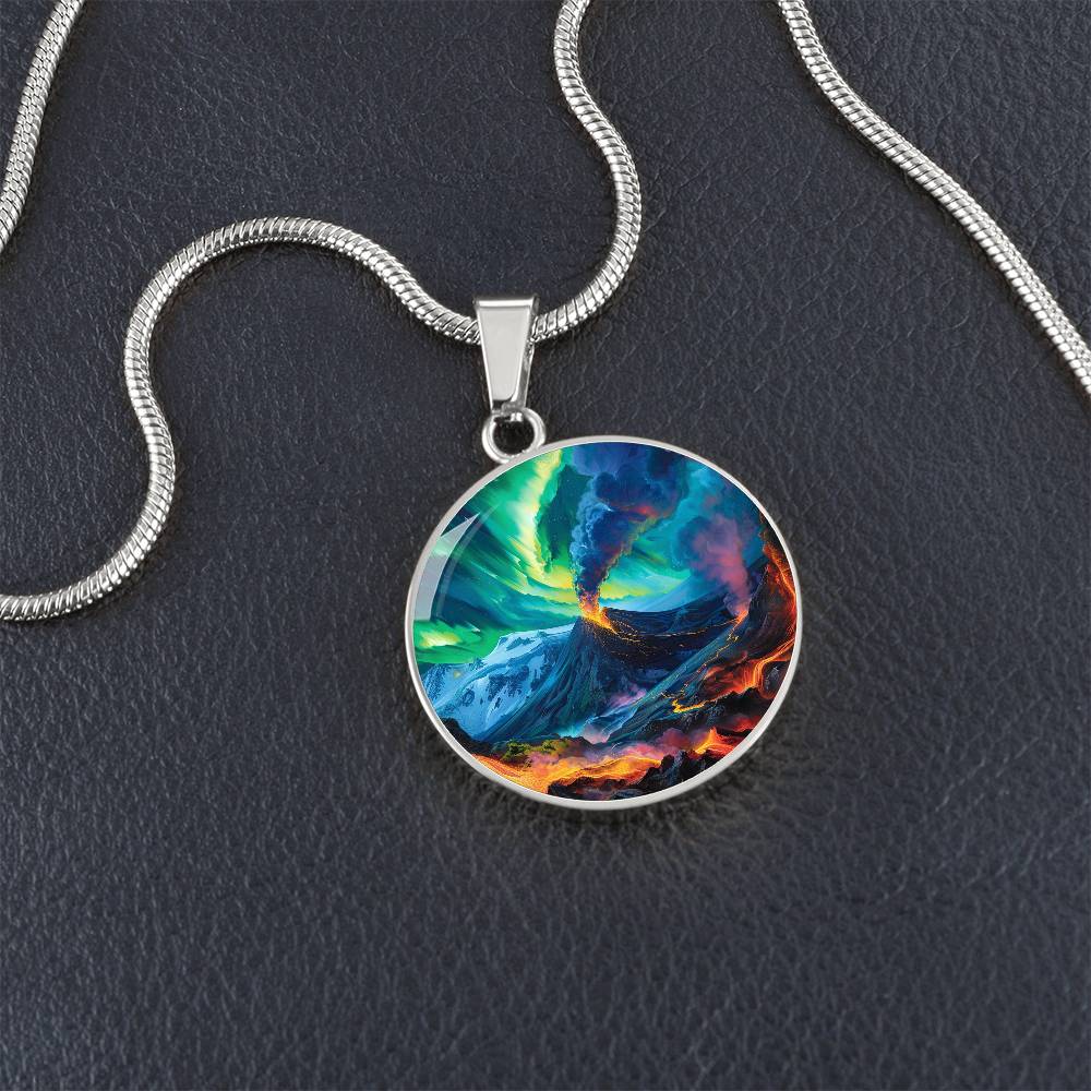 Northern Lights Volcano Circle Pendant Necklace