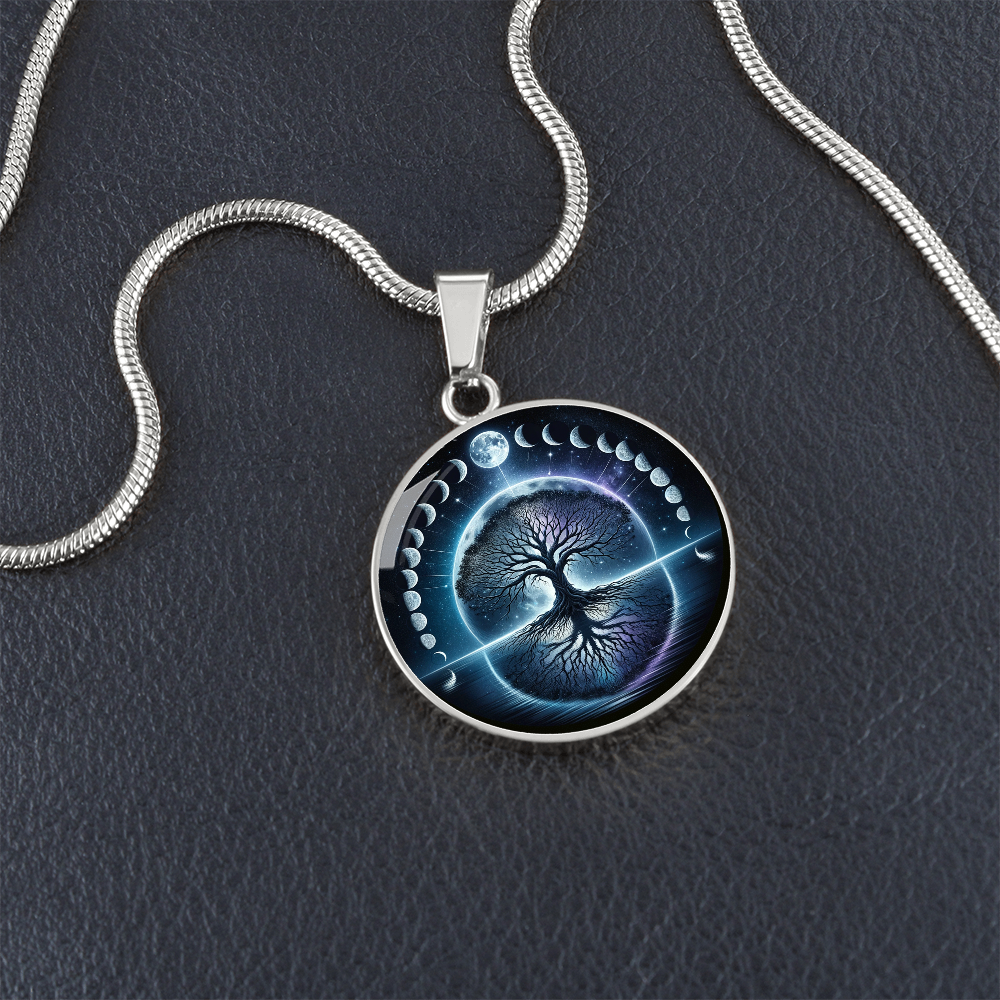 Tree of Life Moons Circle Pendant Necklace