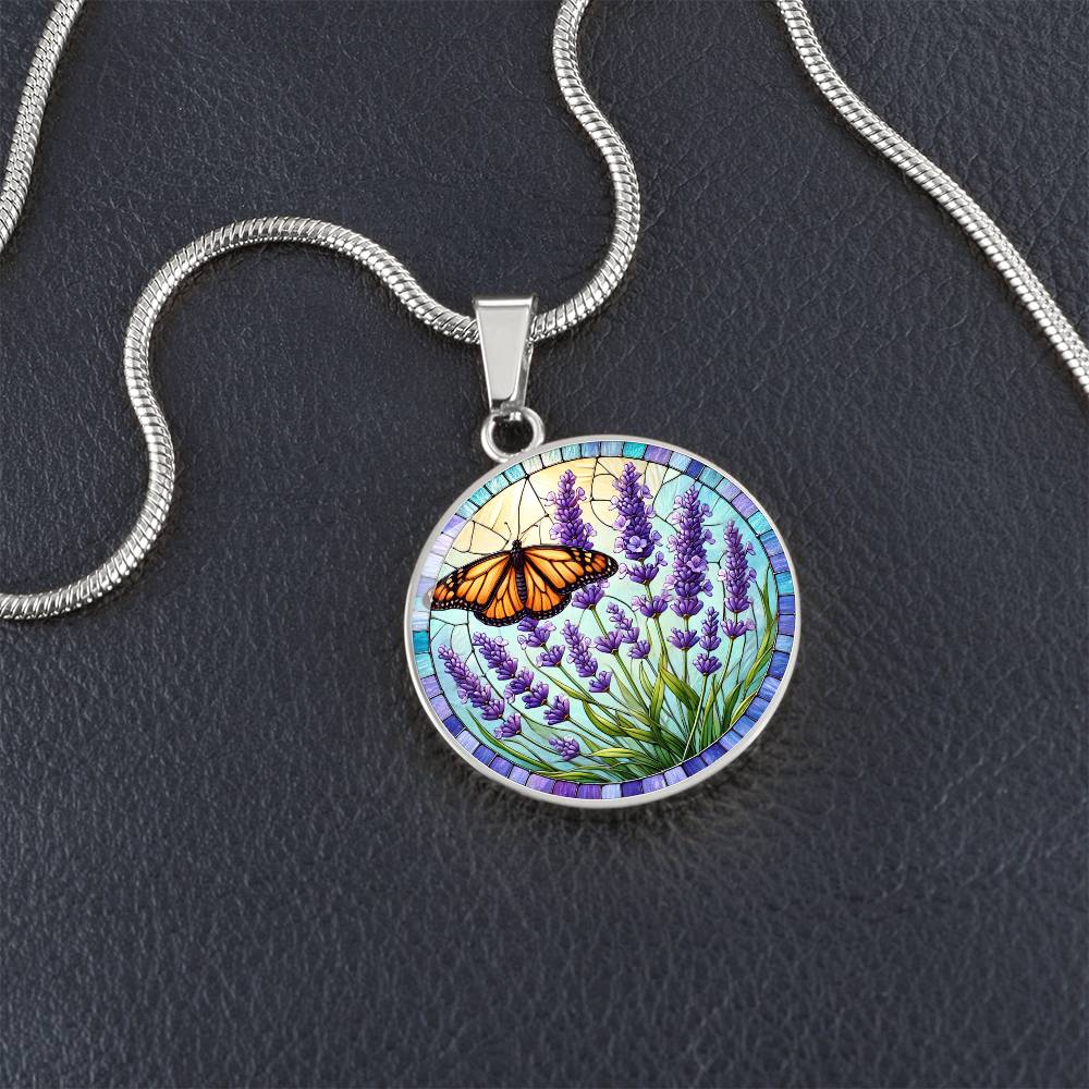 The Lavender Butterfly Circle Pendant Necklace