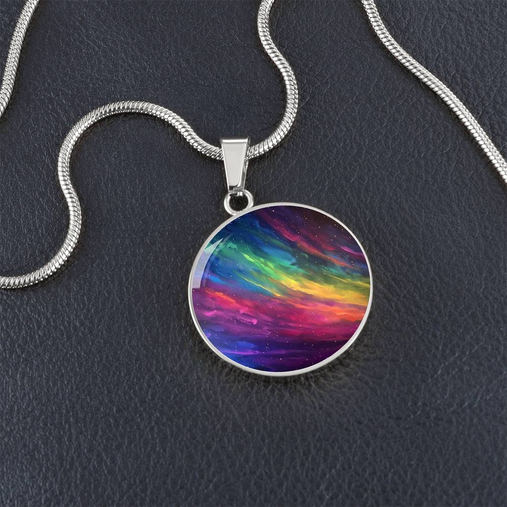 Aurora Water Color Rainbow Circle Pendant Necklace
