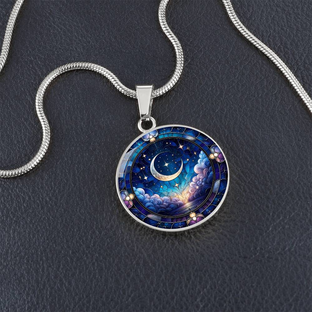 Celestial Moonrise Circle Pendant Necklace