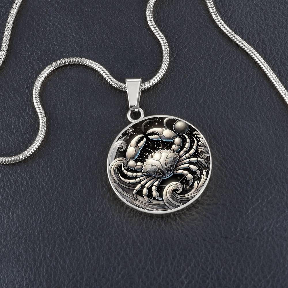 Cosmic Cancer Embrace Circle Pendant Necklace