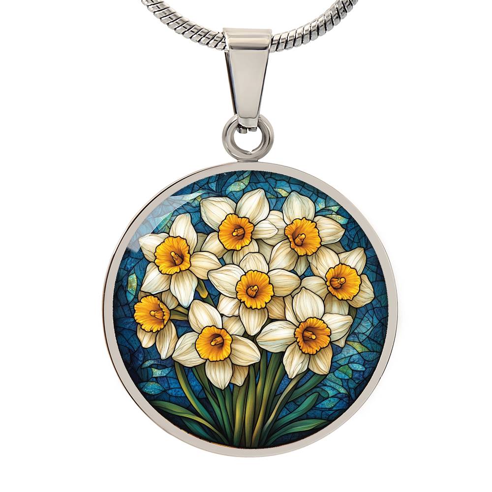 Narcissus Bloom Circle Pendant Necklace