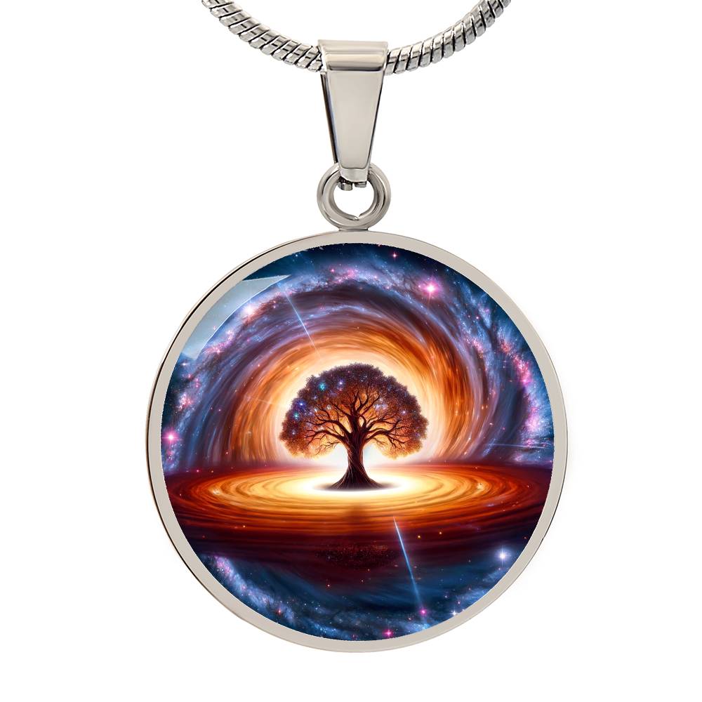 Black Hole Tree of Life Circle Pendant Necklace
