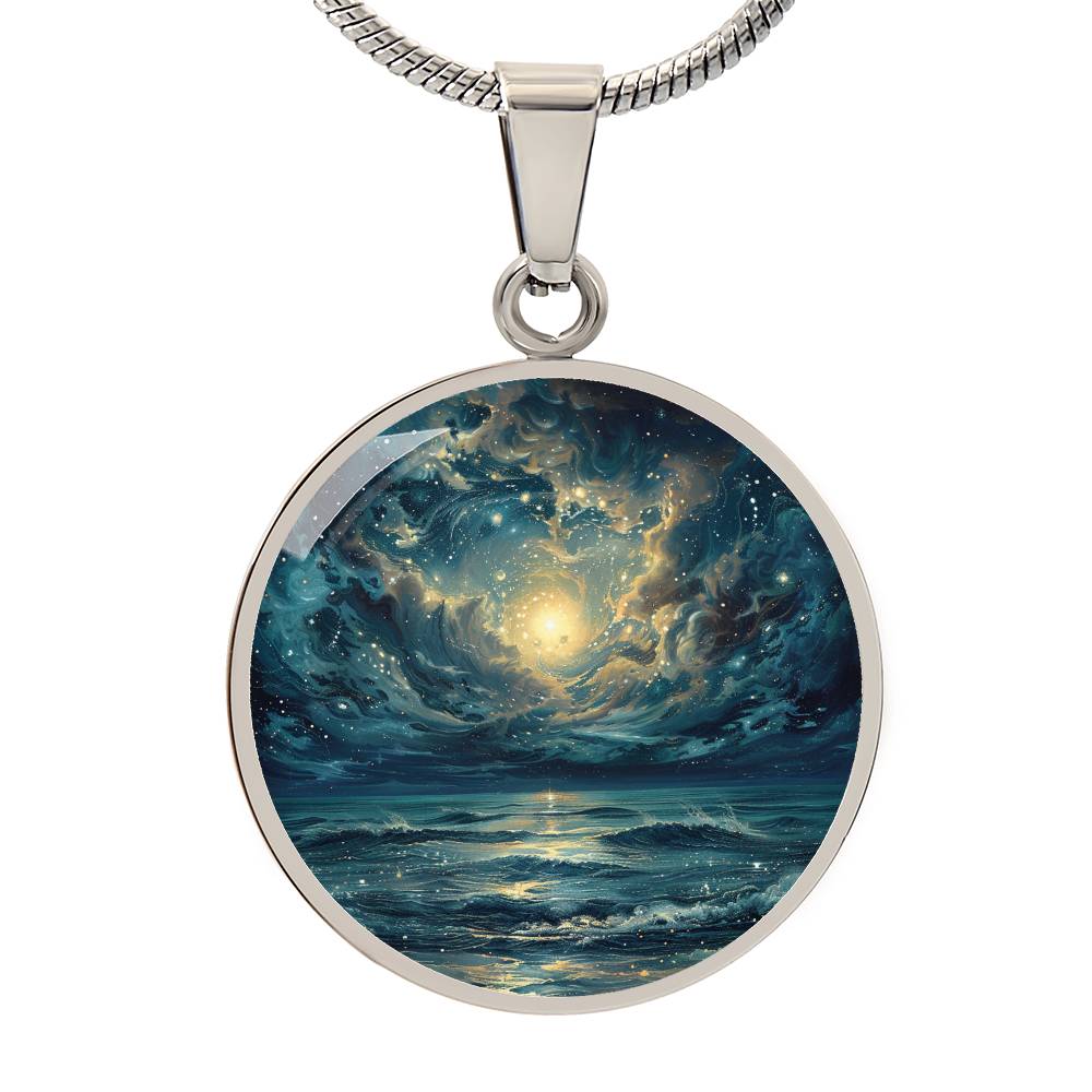Celestial Ocean Dream Circle Pendant Necklace