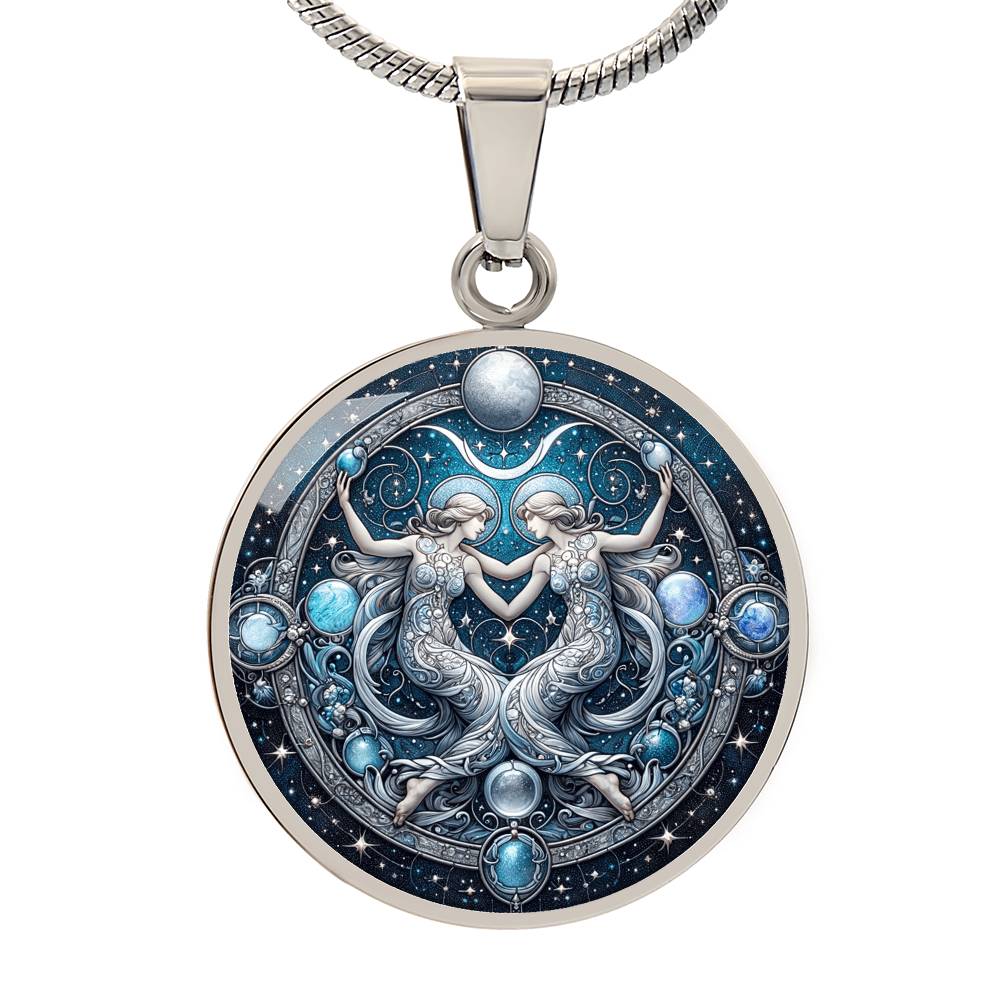 Lunar Gemini Twins Circle Pendant Necklace
