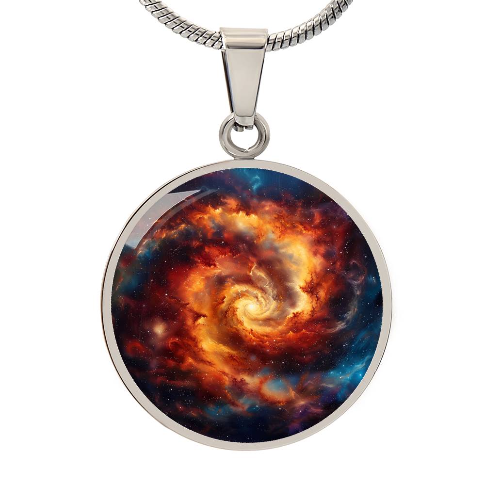 Space Fire Swirl Circle Pendant Necklace