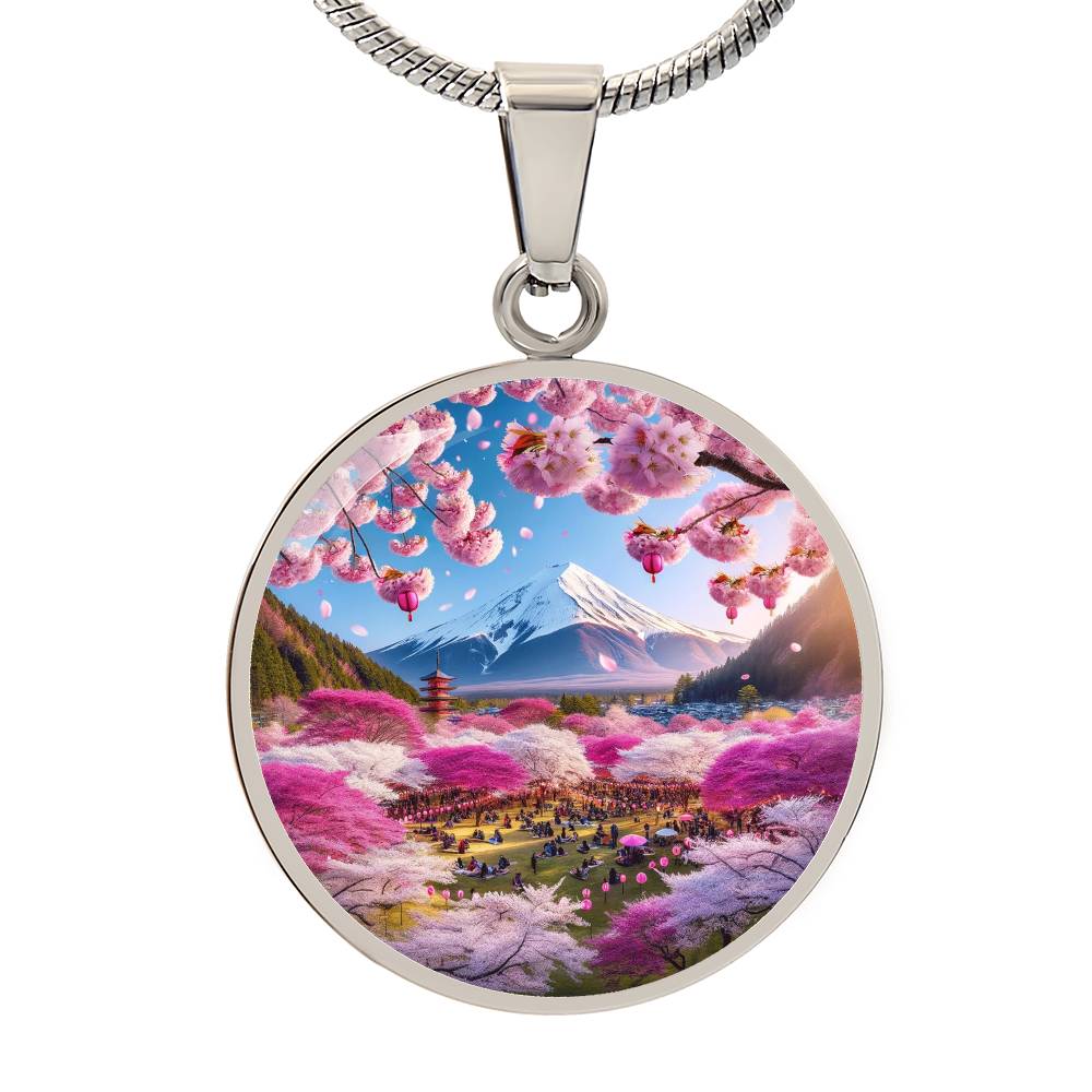 Cherry Blossom Festival Circle Pendant Necklace