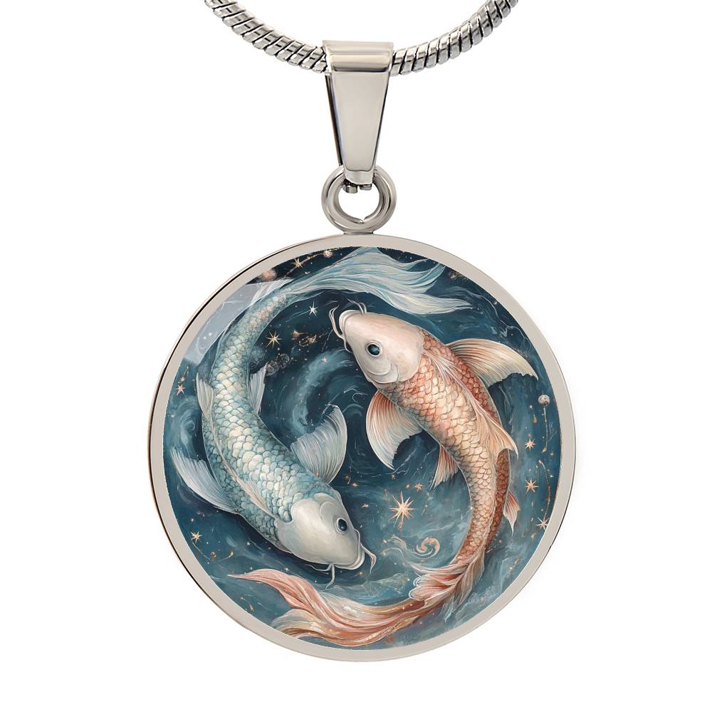 Ethereal Pisces Koi Circle Pendant Necklace