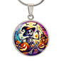 Party Skeleton Halloween Circle Pendant Necklace
