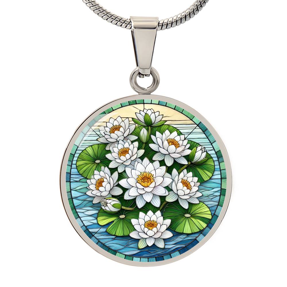 Water Lillies Circle Pendant Necklace