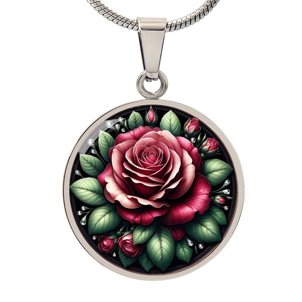Elegant Rose Circle Pendant Necklace