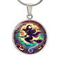 Flying Witch Halloween Circle Pendant Necklace